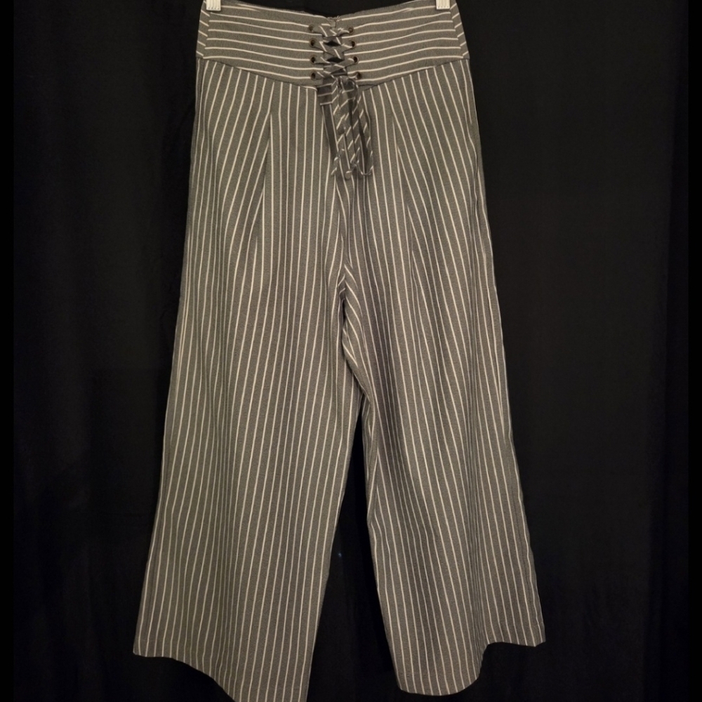 Everly Black and White Striped Corest Lace-up Wide-Leg Cropped Pants